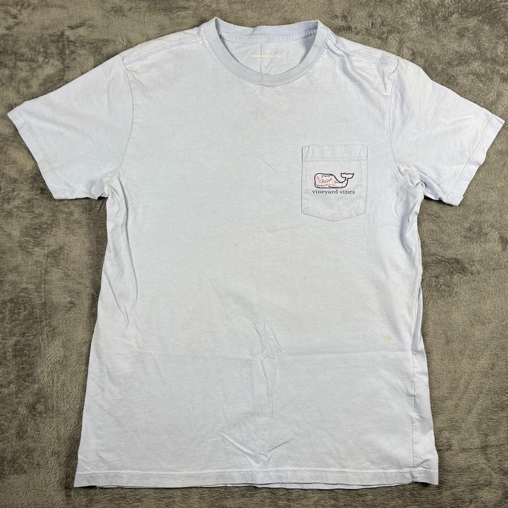 Vineyard Vines T Shirt Boys Large 16 Light Blue Cotton Spirit Whale Graphic